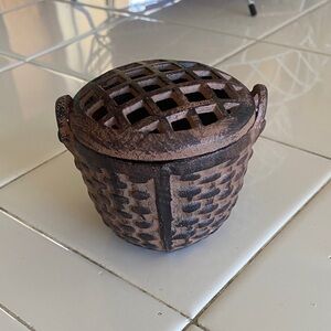 Vtg Cast Iron Flower Frog Basket Shape
